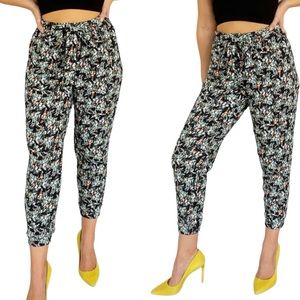 Floral print high waist tapered ankle joggers size XS